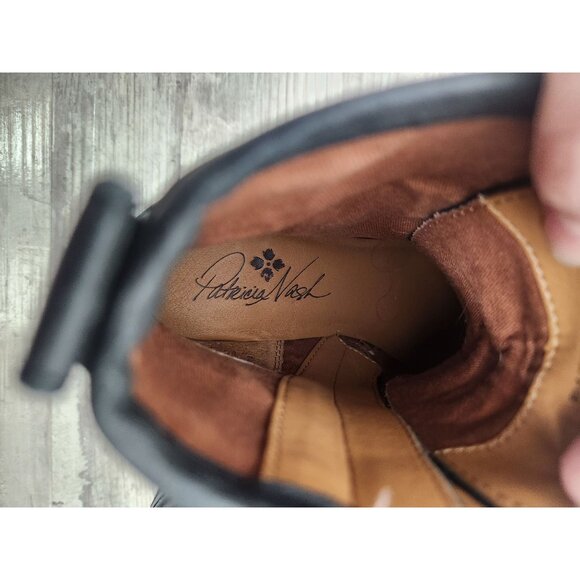 Patricia Nash Women's Sz. 7.5 Black Lace-Up Leather Block Heel Sicily Booties - Picture 5 of 8